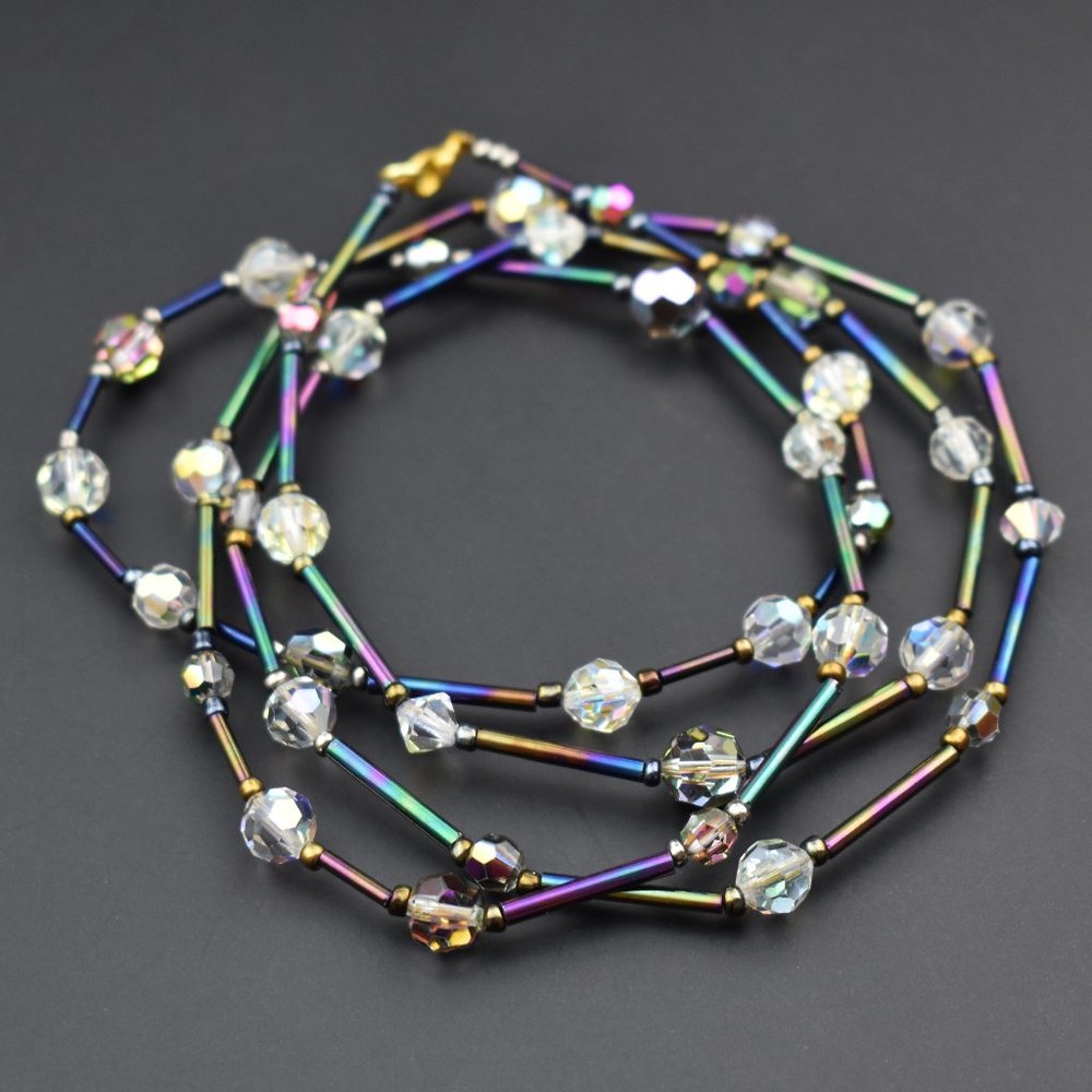 Fancy long wraped necklace, elegant quirky necklace, dainty ab crystal jewelry
